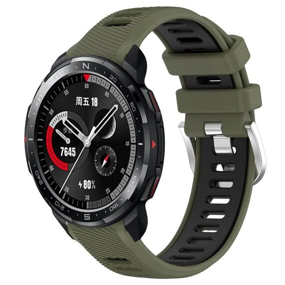 For Honor Watch GS Pro 22mm Cinturino sportivo in silicone con fibbia in acciaio bicolore (verde militare + nero)