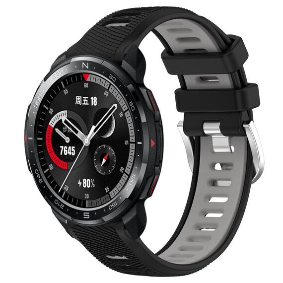 For Honor Watch GS Pro 22mm Cinturino sportivo in silicone con fibbia in acciaio bicolore (nero + grigio)