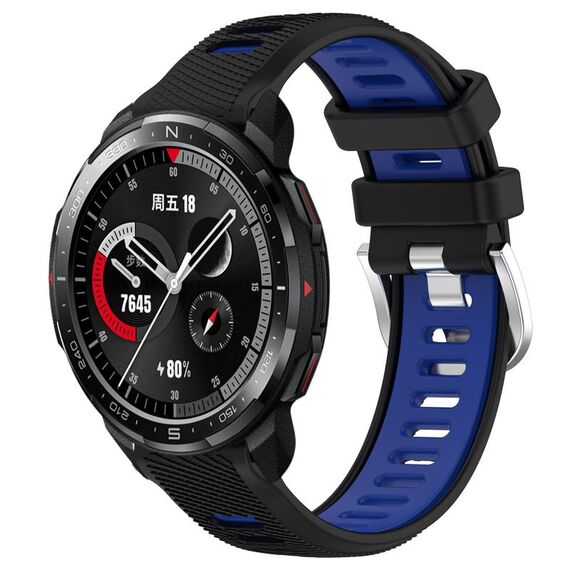 For Honor Watch GS Pro 22mm Cinturino sportivo in silicone con fibbia in acciaio bicolore (nero + blu)