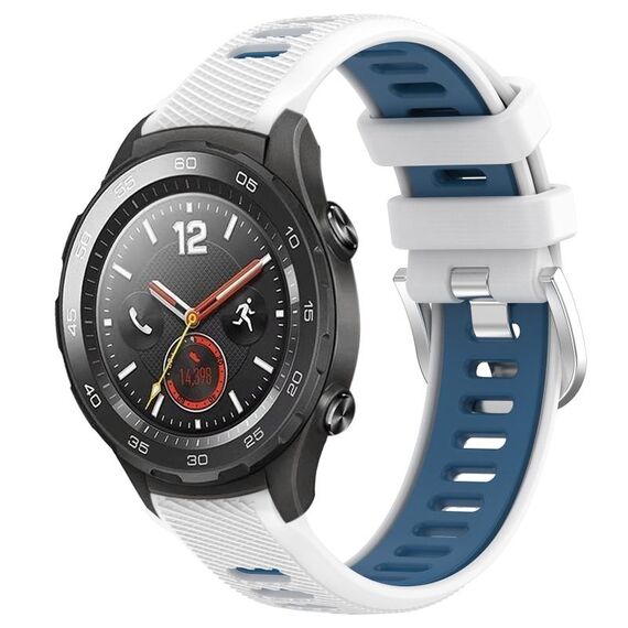 Per Honor Magic Watch 2 46mm 22mm Cinturino sportivo in silicone con fibbia in acciaio bicolore (bianco + blu)