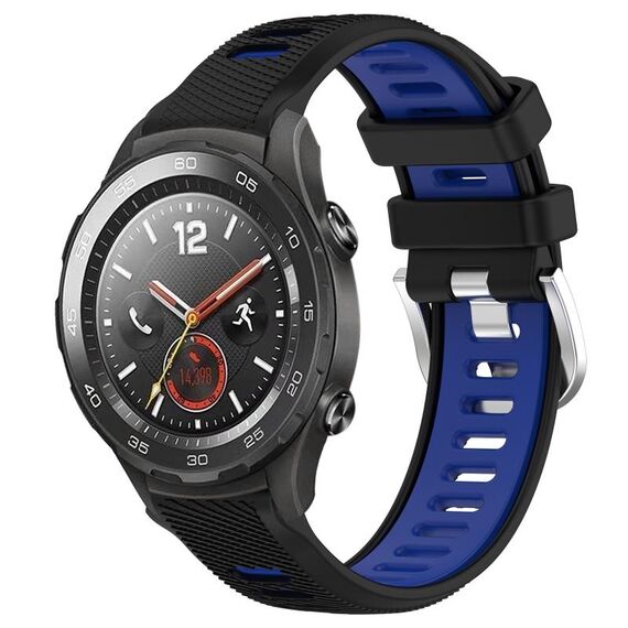 Per Honor Magic Watch 2 46mm 22mm Cinturino sportivo in silicone con fibbia in acciaio bicolore (nero + blu)