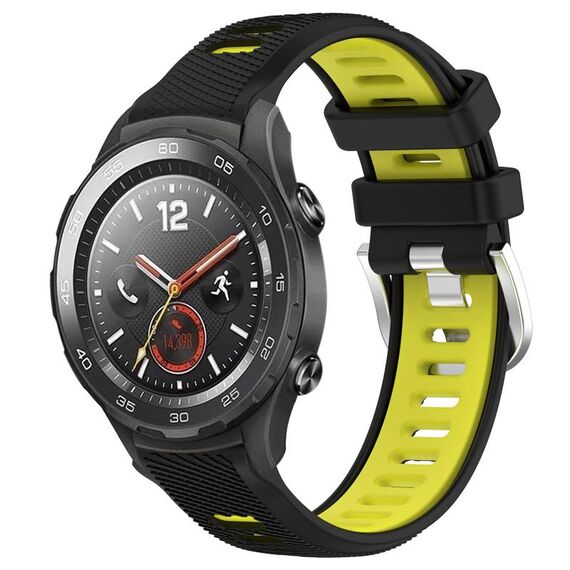 Per Honor Magic Watch 2 46mm 22mm Cinturino sportivo in silicone con fibbia in acciaio bicolore (nero + verde lime)