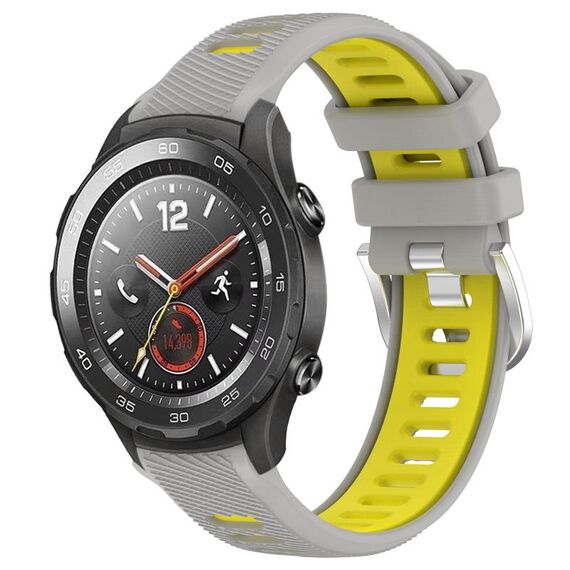 Per Honor Magic Watch 2 46mm 22mm Cinturino sportivo in silicone con fibbia in acciaio bicolore (grigio + giallo)