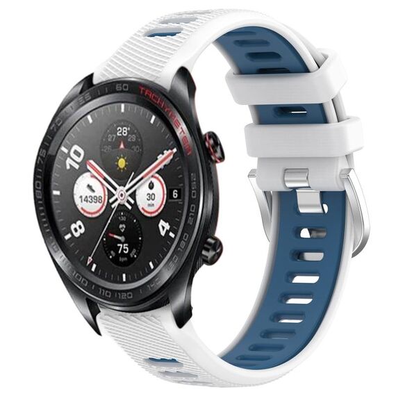 For Honor Watch Dream 22mm Cinturino sportivo in silicone con fibbia in acciaio bicolore (bianco + blu)