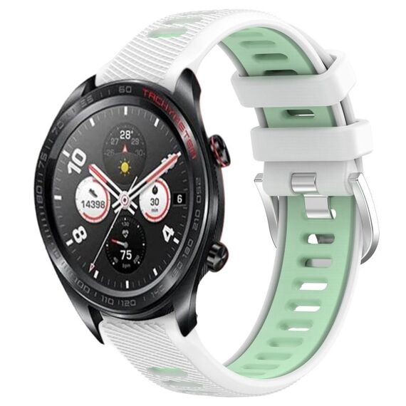 For Honor Watch Dream 22mm Cinturino sportivo in silicone con fibbia in acciaio bicolore (bianco + verde acqua)