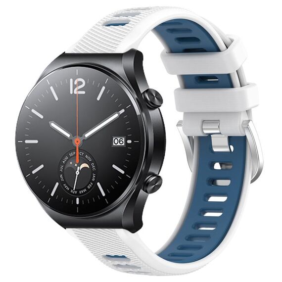 Per Xiaomi MI Watch S1 22mm Cinturino sportivo in silicone con fibbia in acciaio bicolore (bianco + blu)