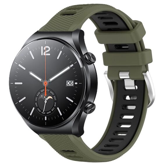 Per Xiaomi MI Watch S1 22mm Cinturino sportivo in silicone con fibbia in acciaio bicolore (verde militare + nero)