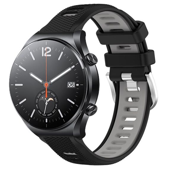 Per Xiaomi MI Watch S1 22mm Cinturino sportivo in silicone con fibbia in acciaio bicolore (nero + grigio)
