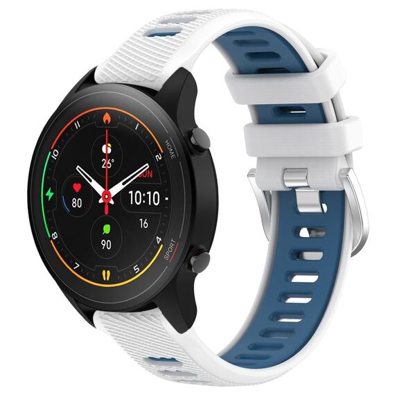 Per Xiaomi MI Watch S1 Pro 22mm Cinturino sportivo in silicone con fibbia in acciaio bicolore (bianco + blu)
