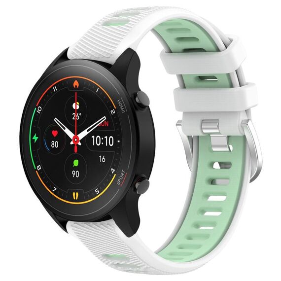 Per Xiaomi MI Watch S1 Pro 22mm Cinturino sportivo in silicone con fibbia in acciaio bicolore (bianco + verde acqua)