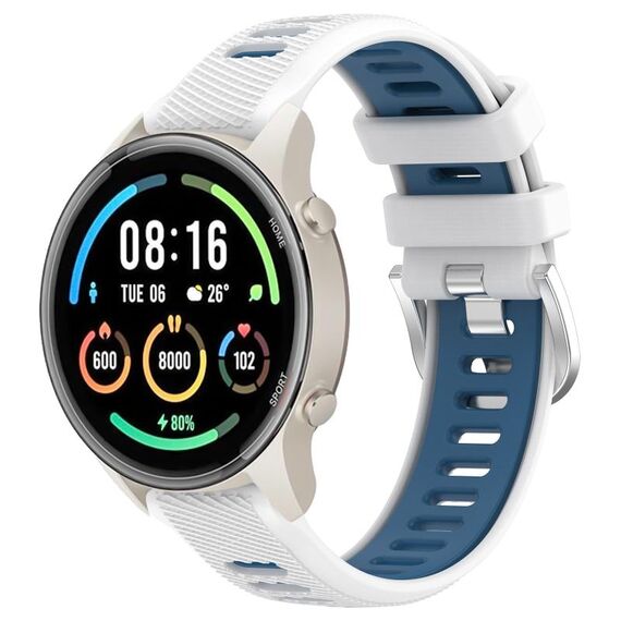 Per Xiaomi MI Watch Color 2 22mm Cinturino sportivo in silicone con fibbia in acciaio bicolore (bianco + blu)