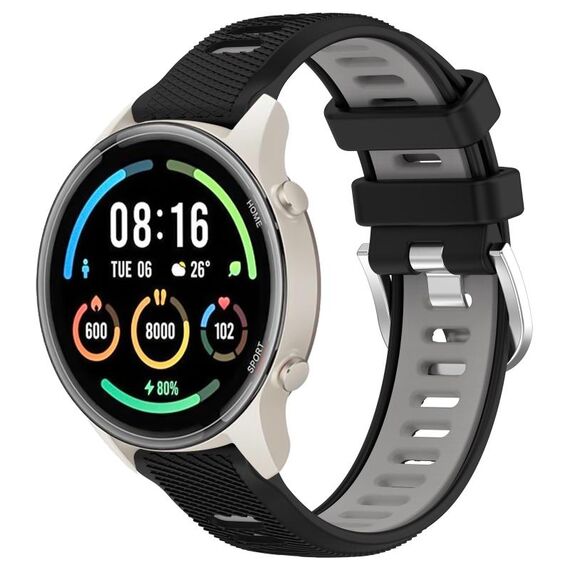 Per Xiaomi MI Watch Color 2 22mm Cinturino sportivo in silicone con fibbia in acciaio bicolore (nero + grigio)