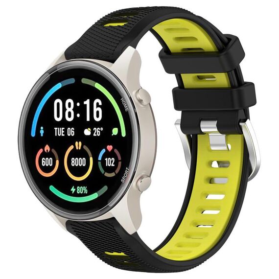 Per Xiaomi MI Watch Color 2 22mm Cinturino sportivo in silicone con fibbia in acciaio bicolore (nero + verde lime)