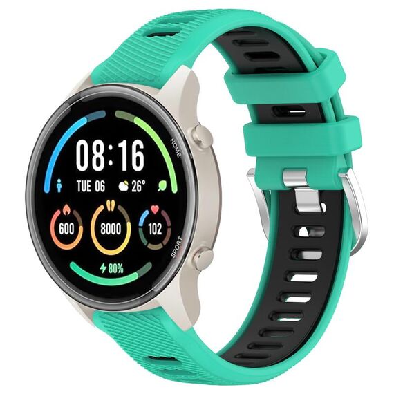 Per Xiaomi MI Watch Color 2 22mm Cinturino sportivo in silicone con fibbia in acciaio bicolore (lago blu + nero)