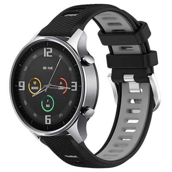 Per Xiaomi MI Watch Sport 22mm Cinturino sportivo in silicone con fibbia in acciaio bicolore (nero + grigio)