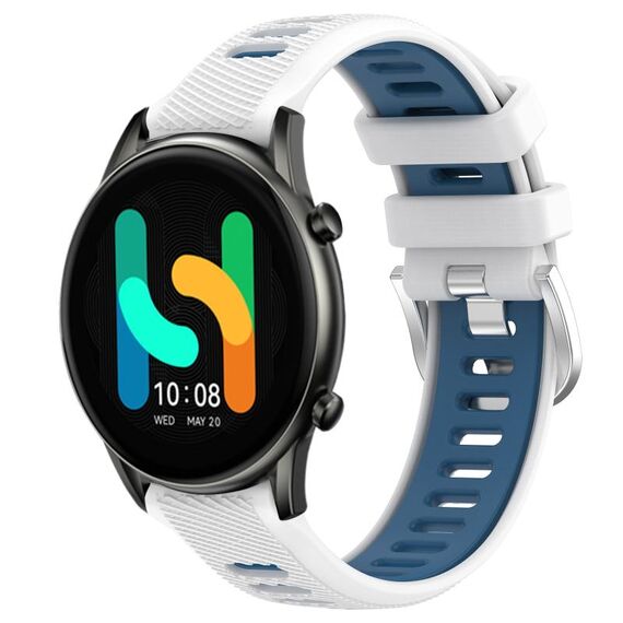 Per Xiaomi MI Watch Color 22mm Cinturino sportivo in silicone con fibbia in acciaio bicolore (bianco + blu)