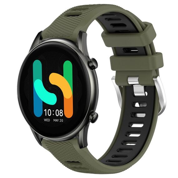 Per Xiaomi MI Watch Color 22mm Cinturino sportivo in silicone con fibbia in acciaio bicolore (verde militare + nero)
