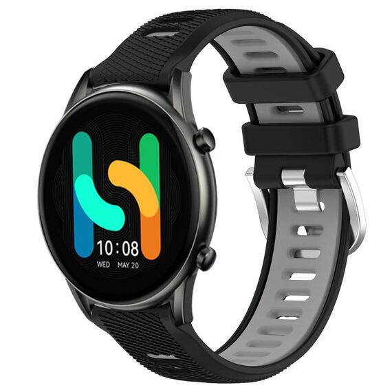 Per Xiaomi MI Watch Color 22mm Cinturino sportivo in silicone con fibbia in acciaio bicolore (nero + grigio)