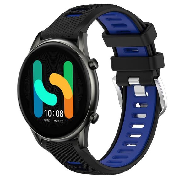 Per Xiaomi MI Watch Color 22mm Cinturino sportivo in silicone con fibbia in acciaio bicolore (nero + blu)