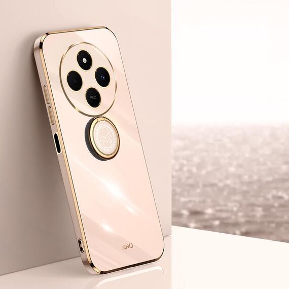Per Redmi 14C 4G XINLI Custodia per telefono in TPU elettroplaccato 6D con bordo dritto e supporto ad anello (rosa)