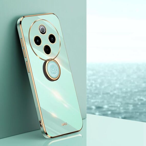 Per vivo Y300 Pro XINLI Custodia per telefono in TPU elettroplaccato 6D con bordo dritto con supporto ad anello (verde menta)