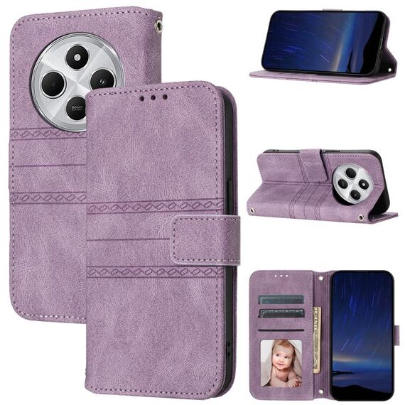 Per Redmi 14C 4G Custodia in pelle con strisce in rilievo e sensazione di pelle (viola chiaro)