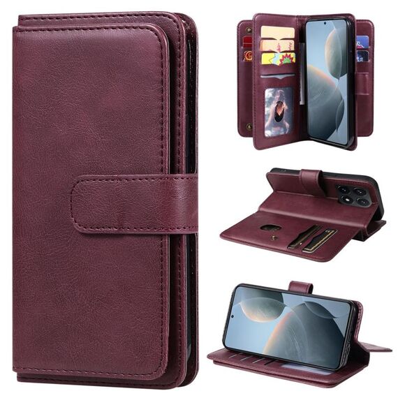 Per Xiaomi 14T Portafoglio multifunzione 10 slot per carte Custodia in pelle per telefono (Claret)