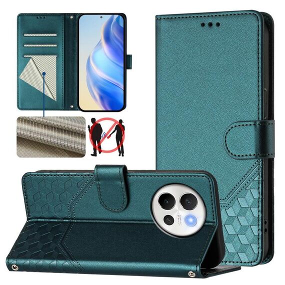 Per vivo V40 Lite 5G / V30e 5G Custodia per telefono in pelle con stampa a nido d'ape globale RFID (verde pavone)