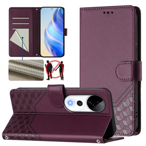 Per vivo S19 Pro Custodia per telefono in pelle con stampa a nido d'ape RFID (viola)