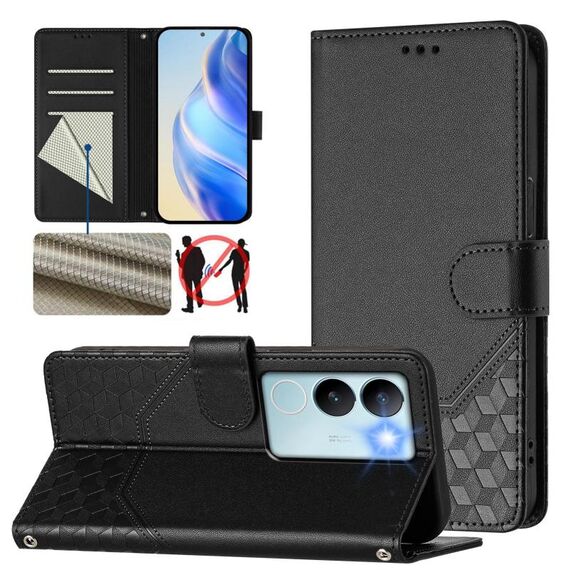 Per vivo V29 5G / V29 Pro Custodia per telefono in pelle con stampa a nido d'ape globale RFID (nero)