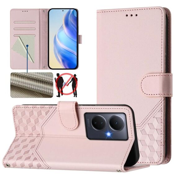 Per vivo Y78+ 5G / Y78 5G Custodia per telefono in pelle con stampa a nido d'ape globale RFID (rosa)
