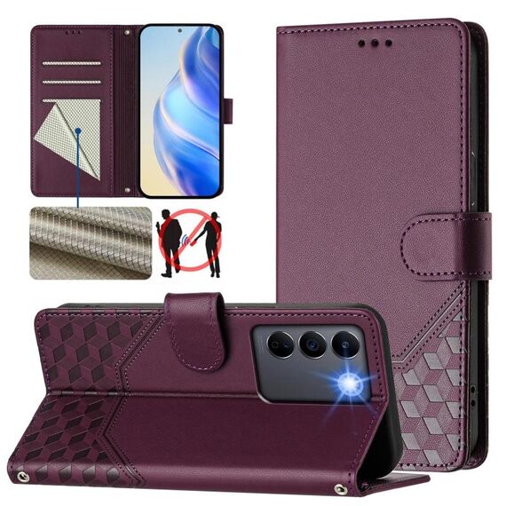 Per vivo V27 5G / V27 Pro 5G Custodia per telefono in pelle con stampa a nido d'ape globale RFID (viola)