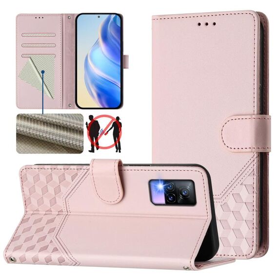 Per vivo V20 / Y73 2021 Custodia per telefono in pelle con stampa a nido d'ape RFID (rosa)