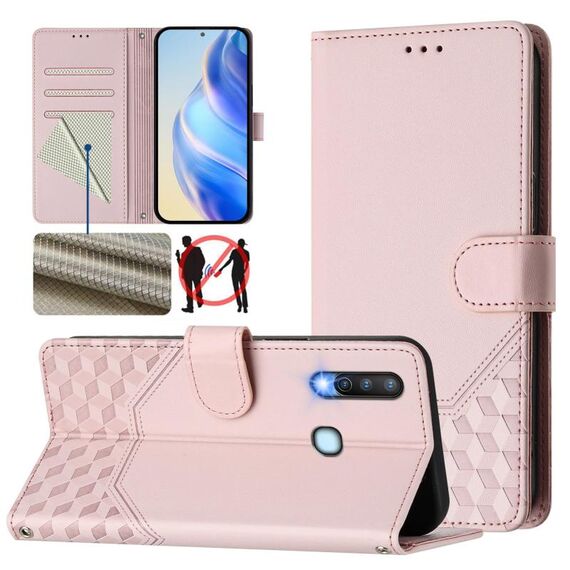Per vivo Y17 / Y15 / Y12 / Y11 Custodia per telefono in pelle con stampa a nido d'ape RFID (rosa)