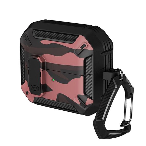 Per Samsung Galaxy Buds3 / 3 Pro Camouflage Custodia protettiva per auricolari con interruttore e gancio (rosso)