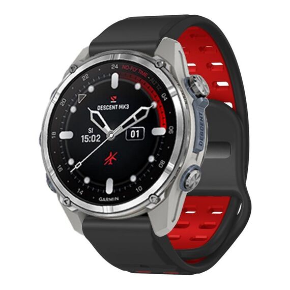 Cinturino per orologio in silicone con fibbia a sgancio rapido e rivetti bicolore da 26 mm (nero rosso)