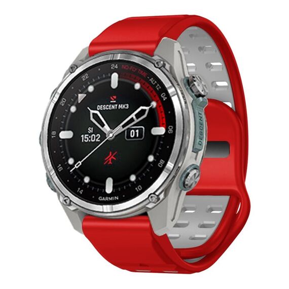 Cinturino per orologio in silicone con fibbia a sgancio rapido e rivetti bicolore da 26 mm (rosso grigio)