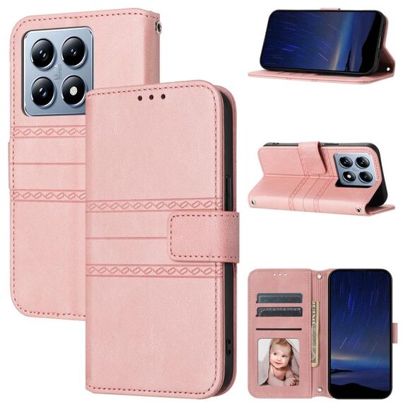 Per Xiaomi 14T Custodia in pelle con strisce in rilievo e sensazione di pelle (rosa)