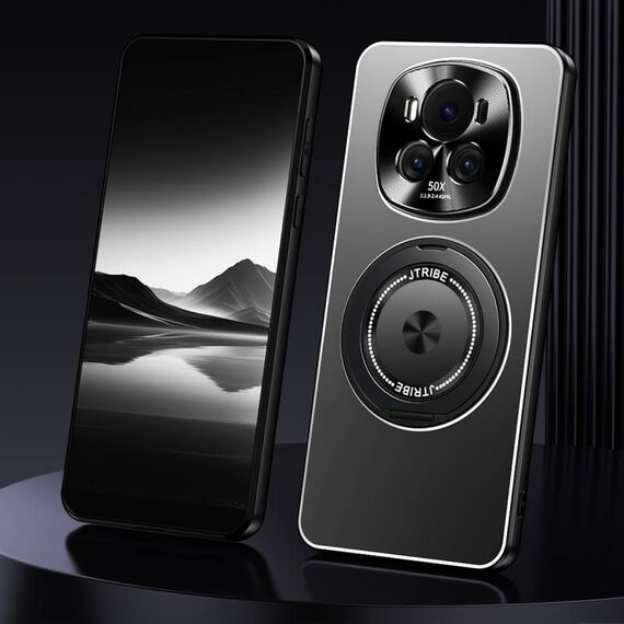 Custodia per telefono in metallo satinato con supporto rotante per Honor Magic6 (nero)