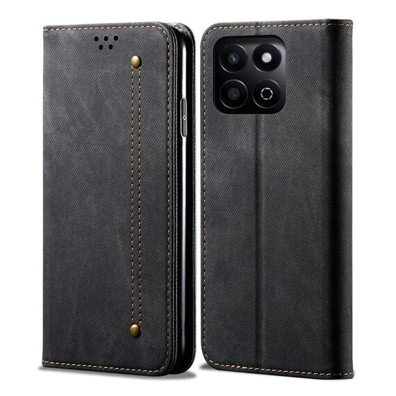 Custodia per telefono in pelle con texture denim globale per Honor Play 60 Plus (nero)
