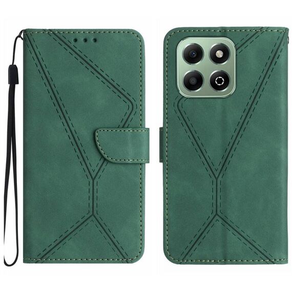 Custodia per telefono in pelle goffrata con cuciture globali intelligenti per Honor 200 (verde)