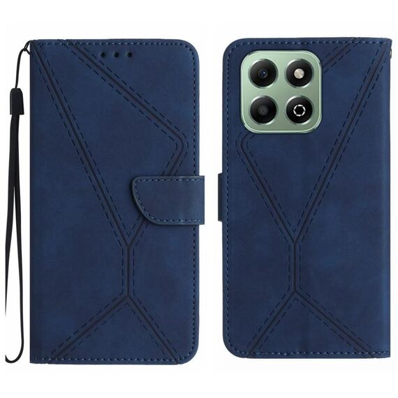 Custodia per telefono in pelle goffrata con cuciture globali intelligenti per Honor 200 (blu)