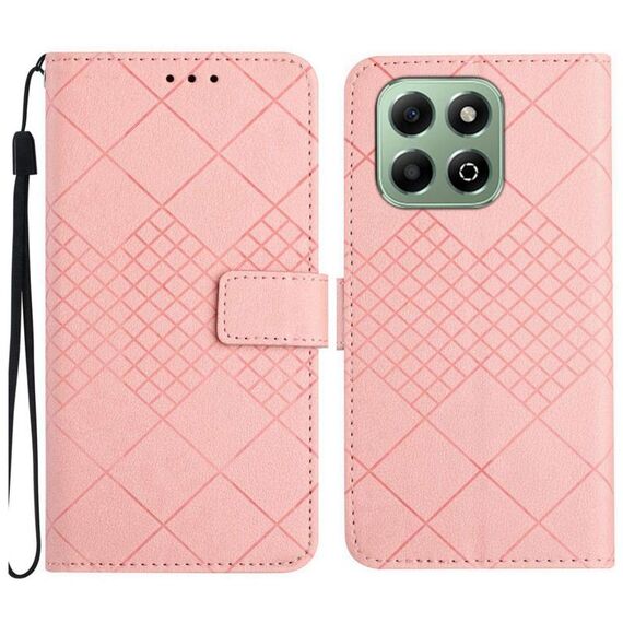 Custodia per telefono in pelle con trama a griglia rombica Smart Global Honor 200 (rosa)