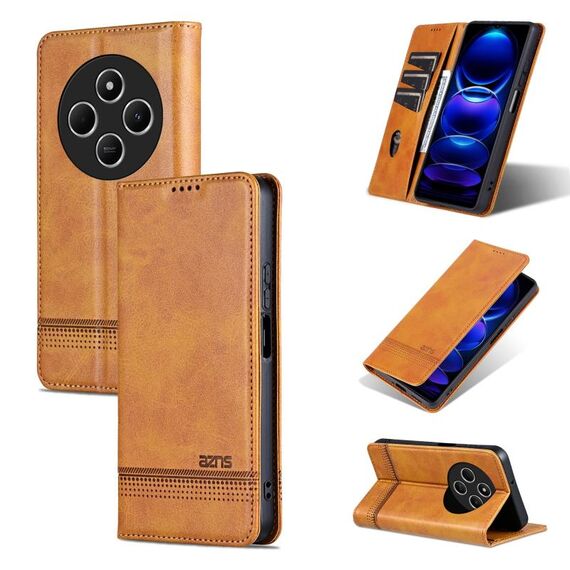 Per Redmi 14C 4G AZNS Custodia per telefono in pelle di vitello con texture magnetica (marrone chiaro)