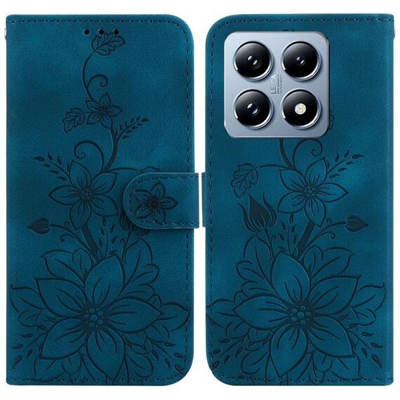 Per Xiaomi 14T Custodia in pelle goffrata Lily (blu scuro)