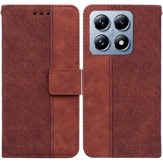 Per Xiaomi 14T Custodia per telefono in pelle con motivo geometrico in rilievo (marrone)