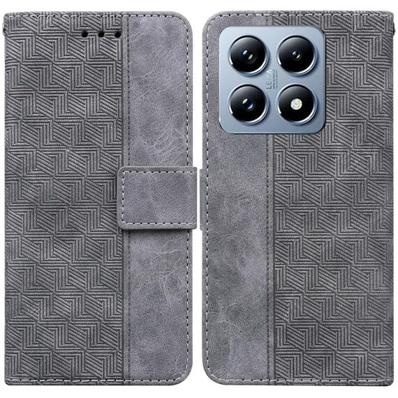 Per Xiaomi 14T Custodia per telefono in pelle con motivo geometrico in rilievo (grigio)