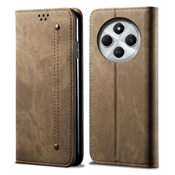 Per Redmi 14C 4G Denim Texture Casual Style Custodia in Pelle Flip Orizzontale (Cachi)