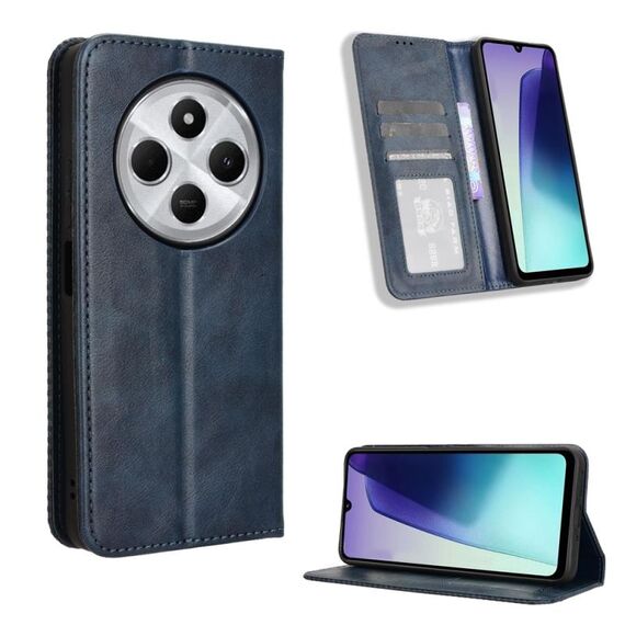 Per Redmi 14C 4G Custodia per telefono in pelle con fibbia magnetica e texture retrò (blu)