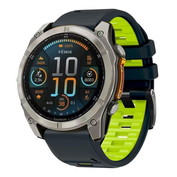 Per Garmin 26mm Official Two Color Screw Buckle Quick Release Silicone Watch Band (Nero Lime)